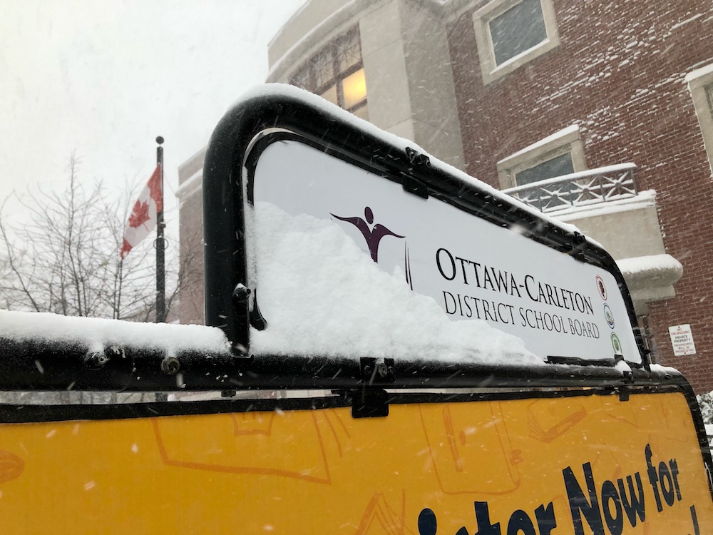 OCDSB sign with snow