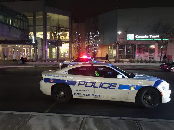 Peel police at Square One in Mississauga on Wednesday.