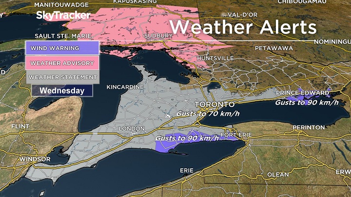 Strong winds are expected throughout much of southern Ontario on Wednesday.