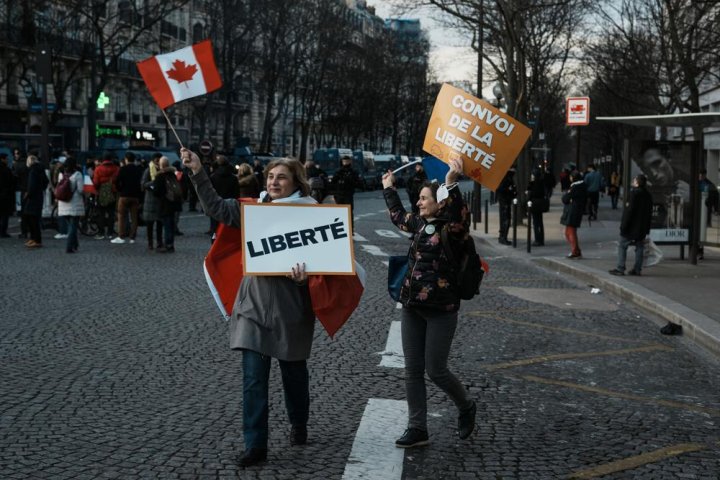 Paris police thwart advance of protesters inspired by Canada’s trucker convoy
