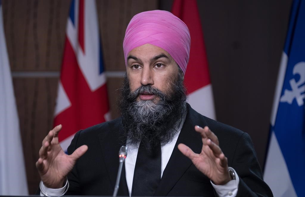 New Democratic Party leader Jagmeet Singh responds to a question during a news conference, Dec. 7, 2021 in Ottawa.