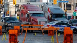 Trucker convoy blocked by Ottawa police.