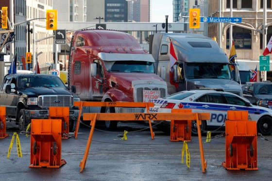 Trucker convoy blocked by Ottawa police.