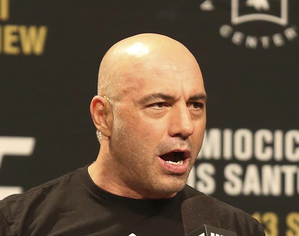 Joe Rogan is seen during a weigh-in before UFC 211 on Friday, May 12, 2017, in Dallas before UFC 211.