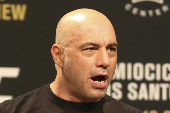 Joe Rogan is seen during a weigh-in before UFC 211 on Friday, May 12, 2017, in Dallas before UFC 211.