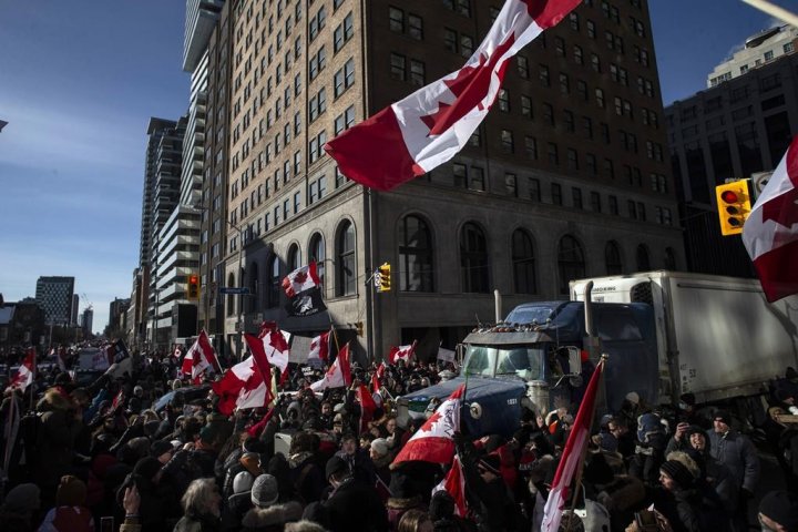 Man, 34, arrested after feces thrown during anti-mandate protest in Toronto