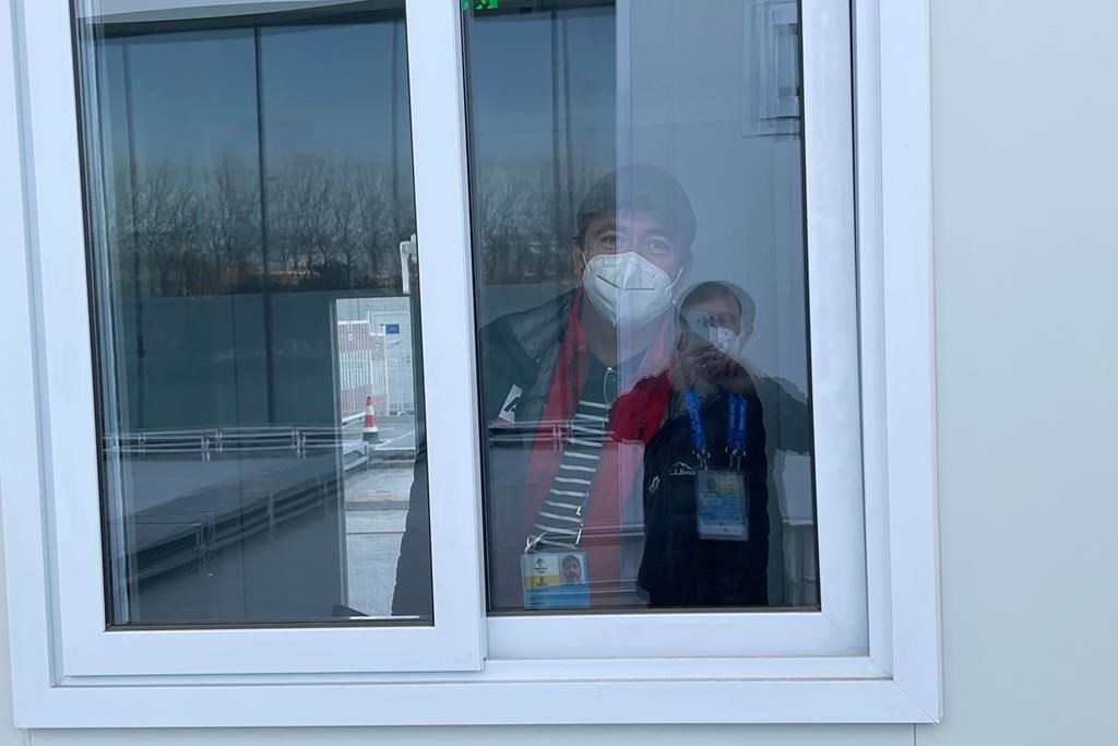 Associated Press reporter John Leicester is held in Isolation Room 2, where he was kept while being re-tested for COVID-19 after testing positive at the 2022 Winter Olympics, Saturday, Feb. 5, 2022, in Beijing.