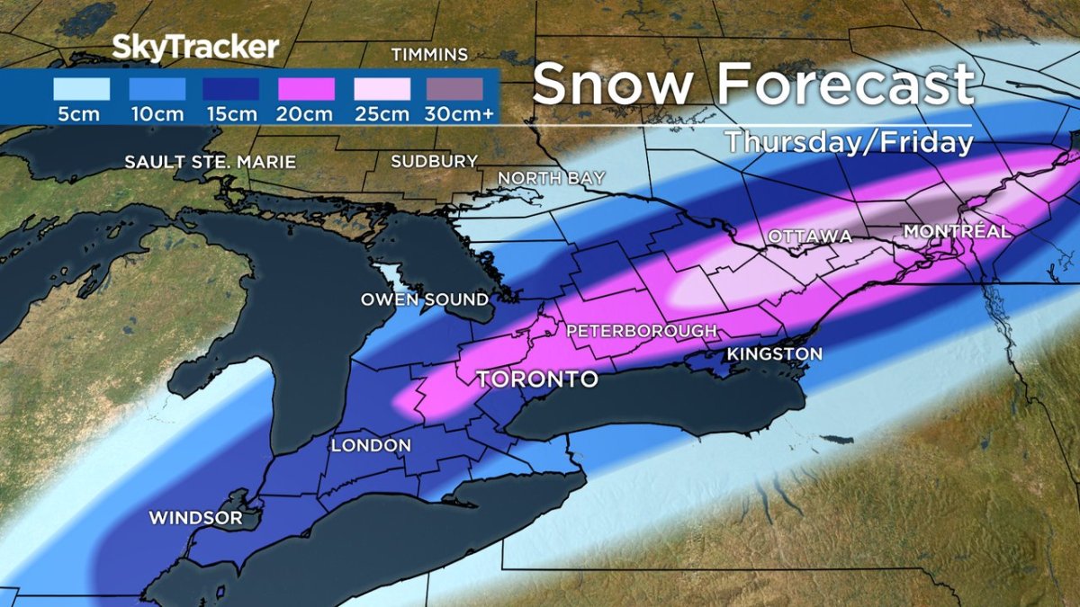 Southern Ontario snow forecast for Feb. 17 into Feb. 18, 2022.