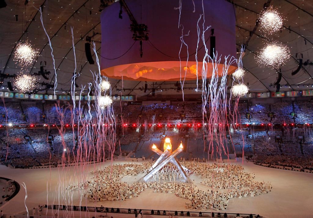 Fireworks go off during the 2010 Vancouver Olympic Winter Games closing ceremonies on Sunday, Feb. 28, 2010 at B.C. Place in Vancouver. 