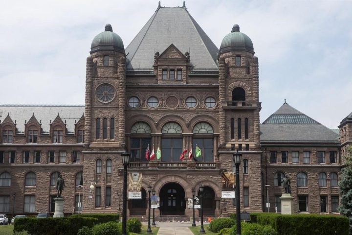 The Ontario legislature's front entrance at Queen's Park is seen in Toronto, Friday, June 18, 2021. 