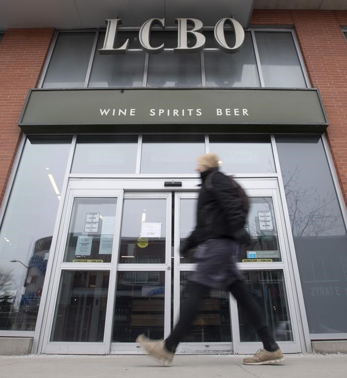 A person walks past an LCBO in Ottawa, Thursday March 19, 2020. THE CANADIAN PRESS/Adrian Wyld.
