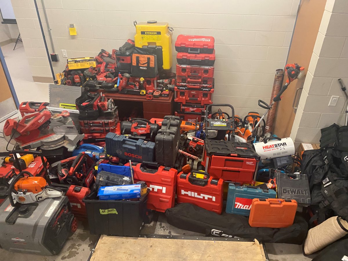 RCMP discovered hundreds of stolen power tools inside a trailer, which was stolen.