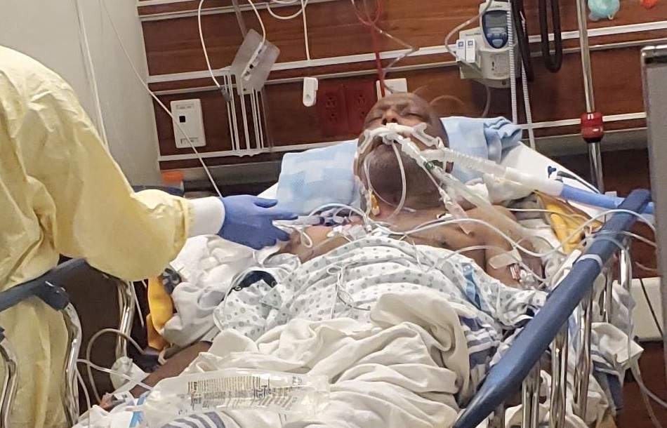 Abdul Jamal in hospital after a fire badly damaged his home in North Delta. 