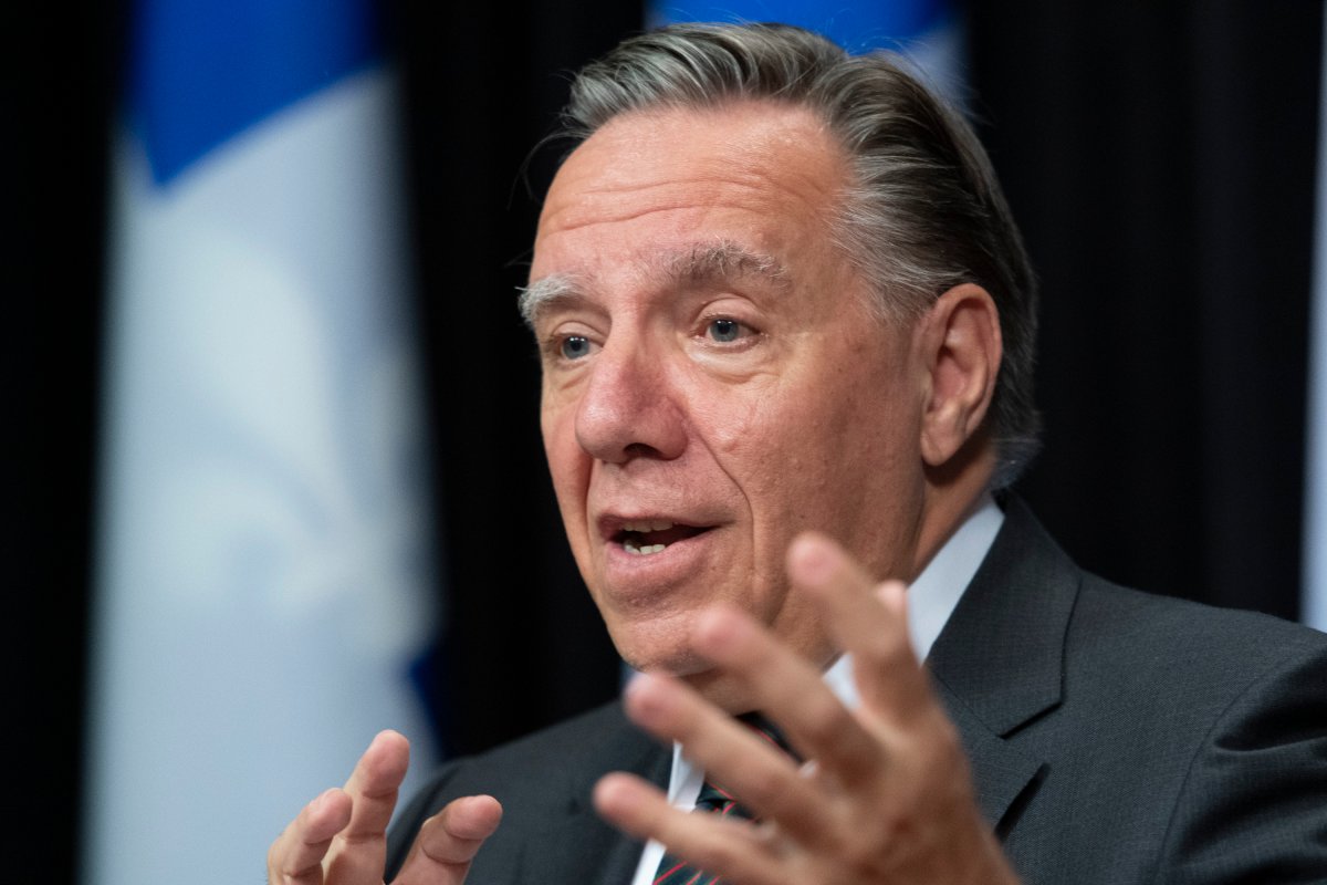 Quebec Premier Francois Legault responds to reporters questions before question period Wednesday, September 15, 2021 at the legislature in Quebec City. 