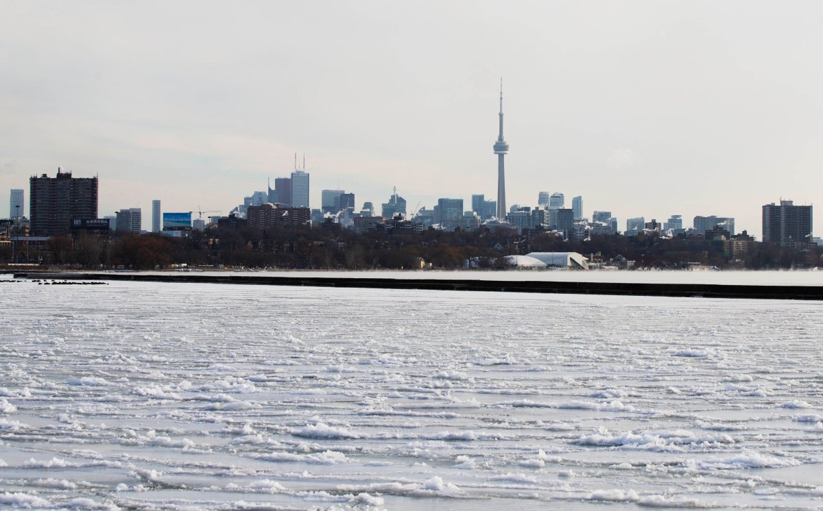 Photo taken on Jan. 15, 2022 shows the frozen Lake Ontario in Toronto. Extreme cold weather with the temperature as low as -20 C covered Toronto from Friday to Saturday.