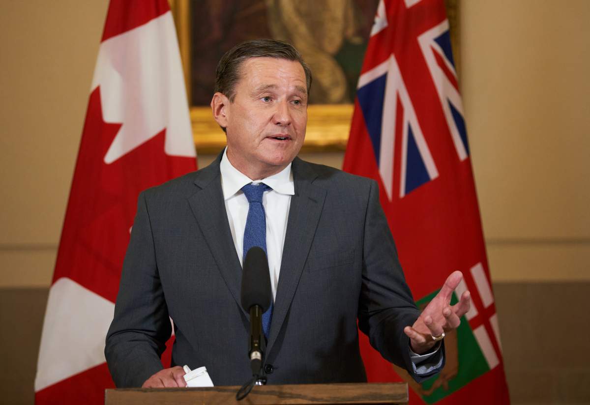 Doyle Piwniuk, Minister of Transportation and Infrastructure, speaks to the media at a press conference in this file photo.
