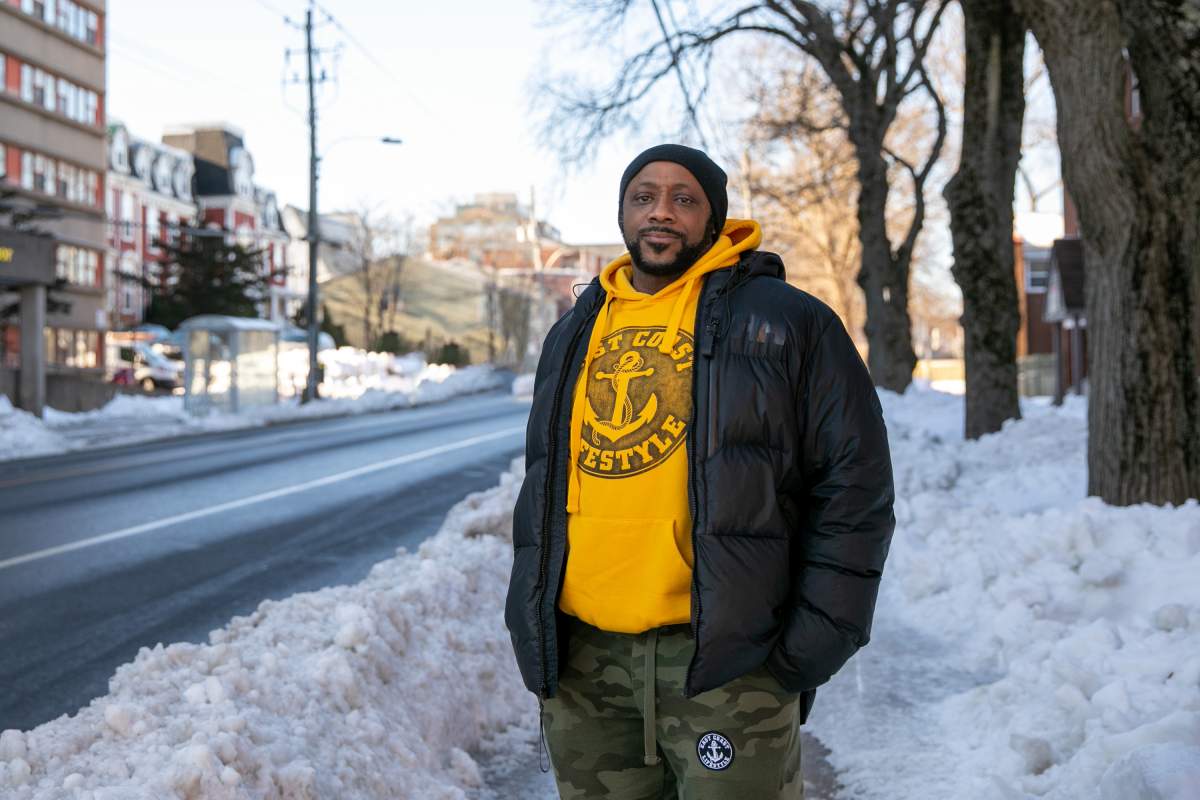 Darren Tynes stands for a photo on Gottingen Street in Halifax on Monday February 1, 2022. THE CANADIAN PRESS/Kelly Clark