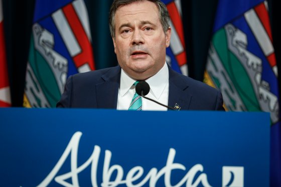 Alberta Premier Jason Kenney gives a COVID-19 update in Calgary, Alta., Tuesday, Feb. 8, 2022.
