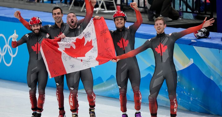 Canada wins gold in men’s 5,000 m speed skating relay at Beijing Olympics