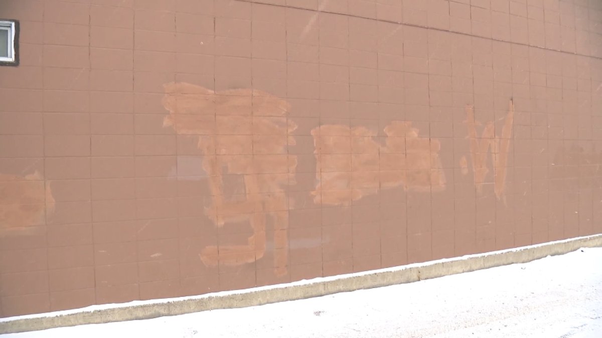The racist graffiti has since been covered up with paint. 