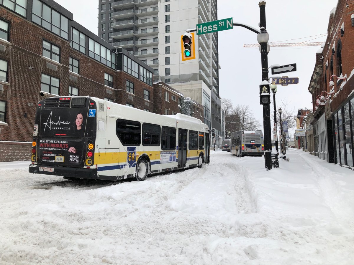 A Hamilton city bus in operation.