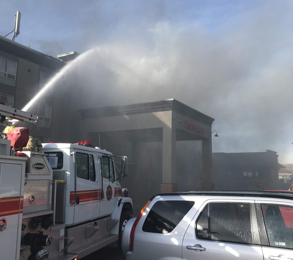 Crews battled a blaze at the Ramada Cochrane on Sunday, Feb. 6, 2022.