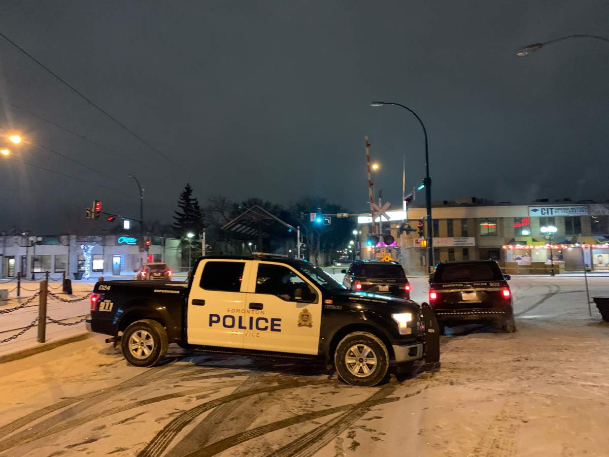 Edmonton police investigate in the area of 107 Ave and 105 Street Wednesday, Feb. 23, 2022.