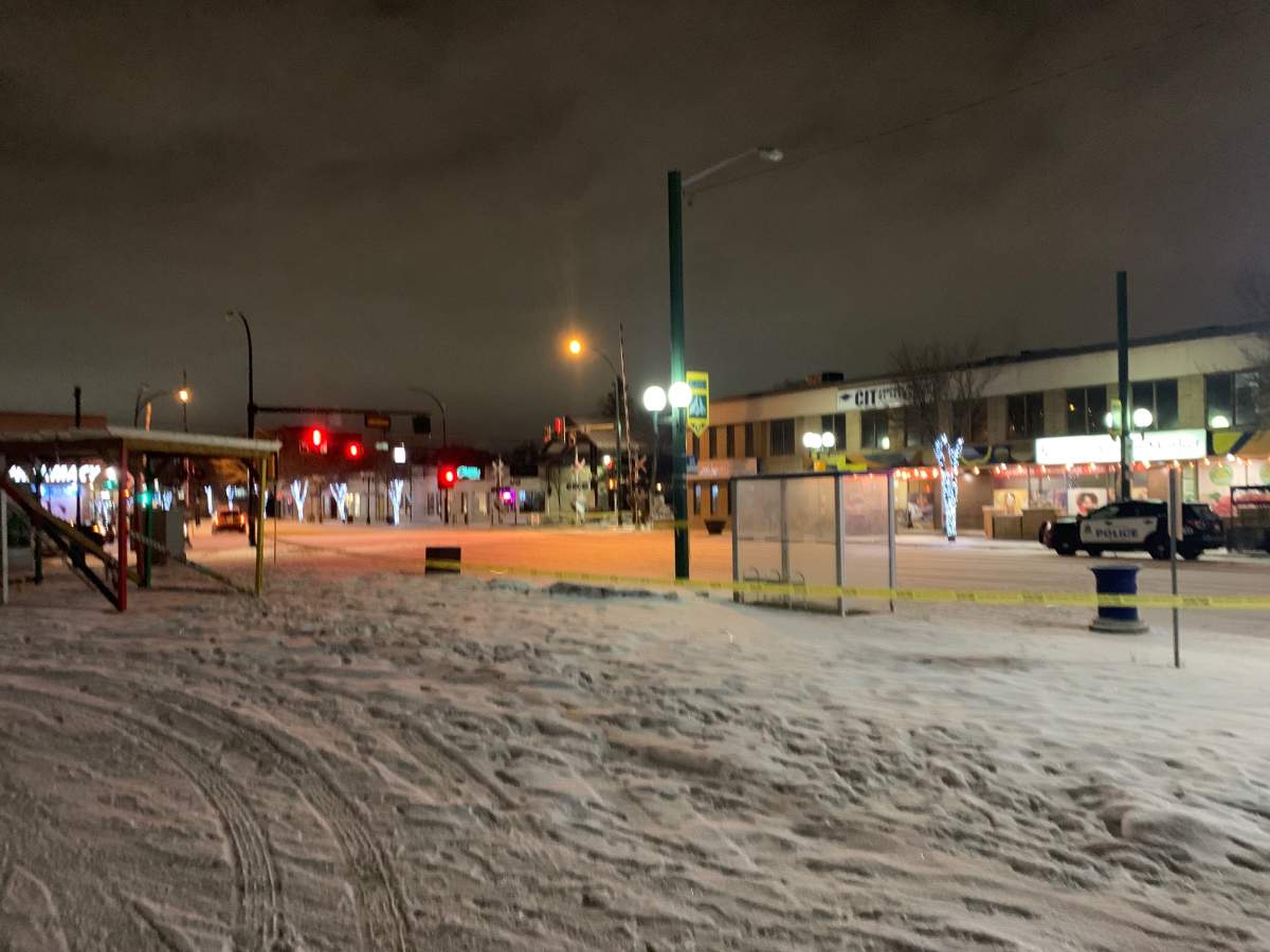 Edmonton police investigate in the area of 107 Ave and 105 Street Wednesday, Feb. 23, 2022.