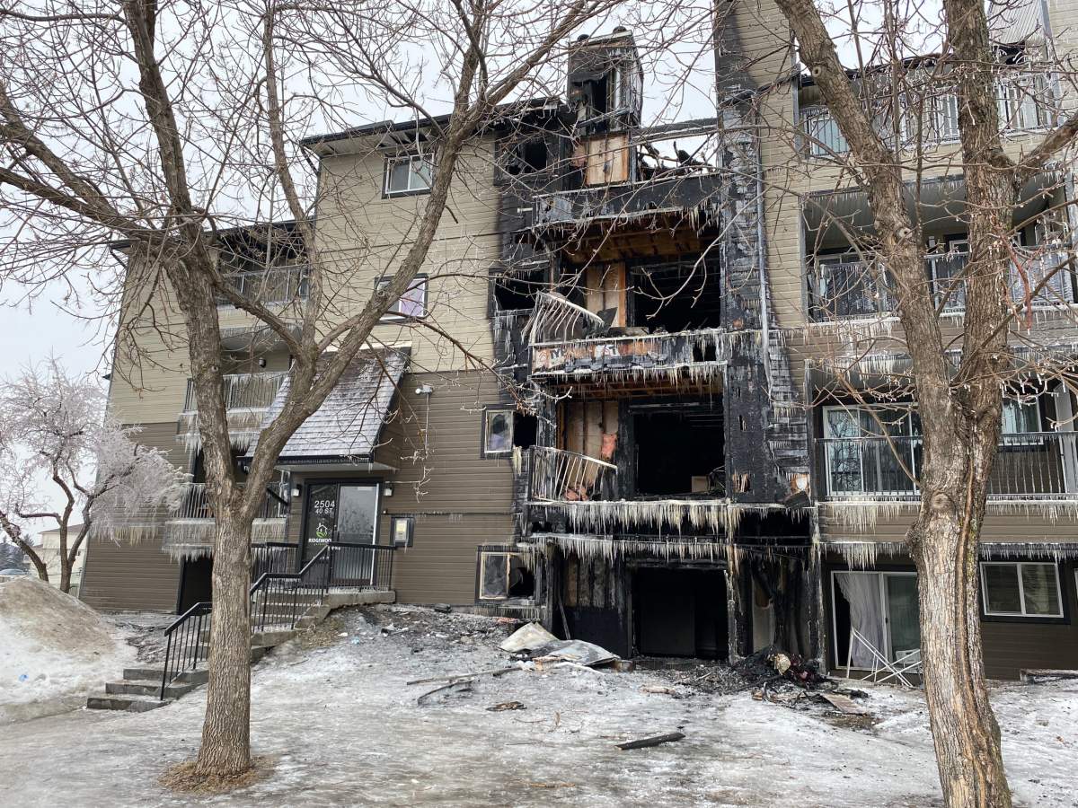 The fire at the Ridgewood apartment complex on the corner of 25 Avenue and 40 Street was reported just before 2 a.m. Monday, Feb. 28, 2022.