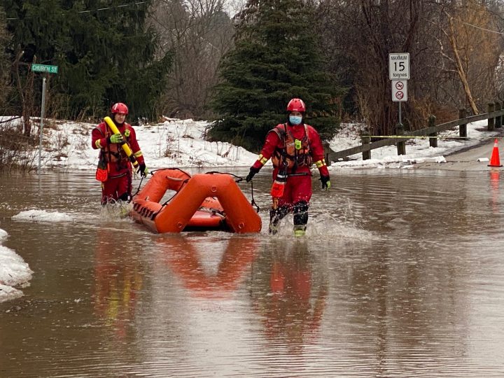 Emergency crews respond to flooding in Brampton on Thursday.