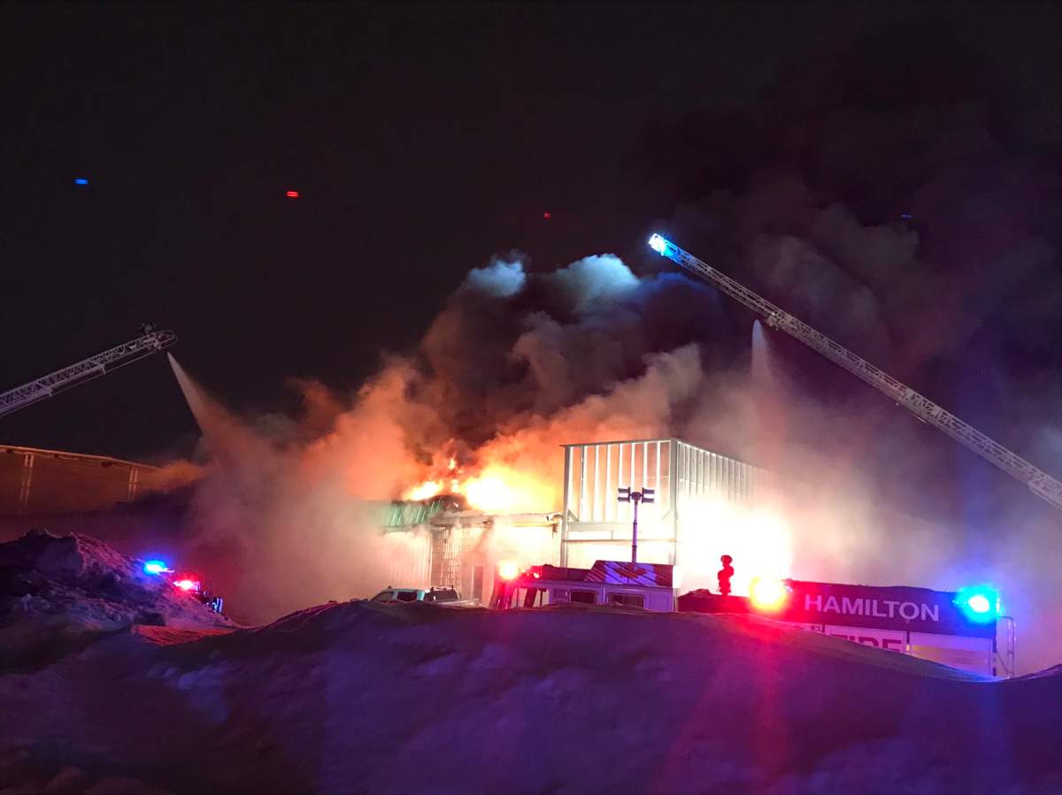Hamilton Fire battled a large blaze at a commercial building on the east Mountain. Crews were called out to the blaze just before 10 p.m. on Feb. 1, 2022.