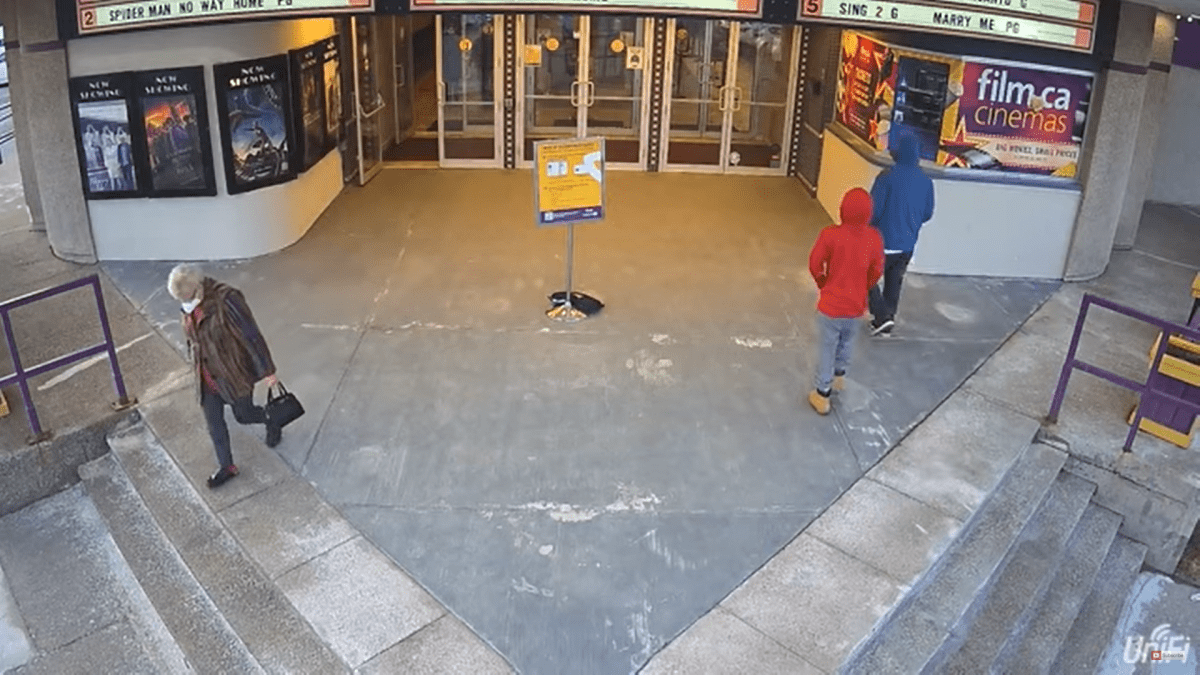 Halton police say they continue to seek a pair pf suspect who allegedly slashed cinema screens in Oakville, Waterloo and Burlington on Feb 23, 2022.
