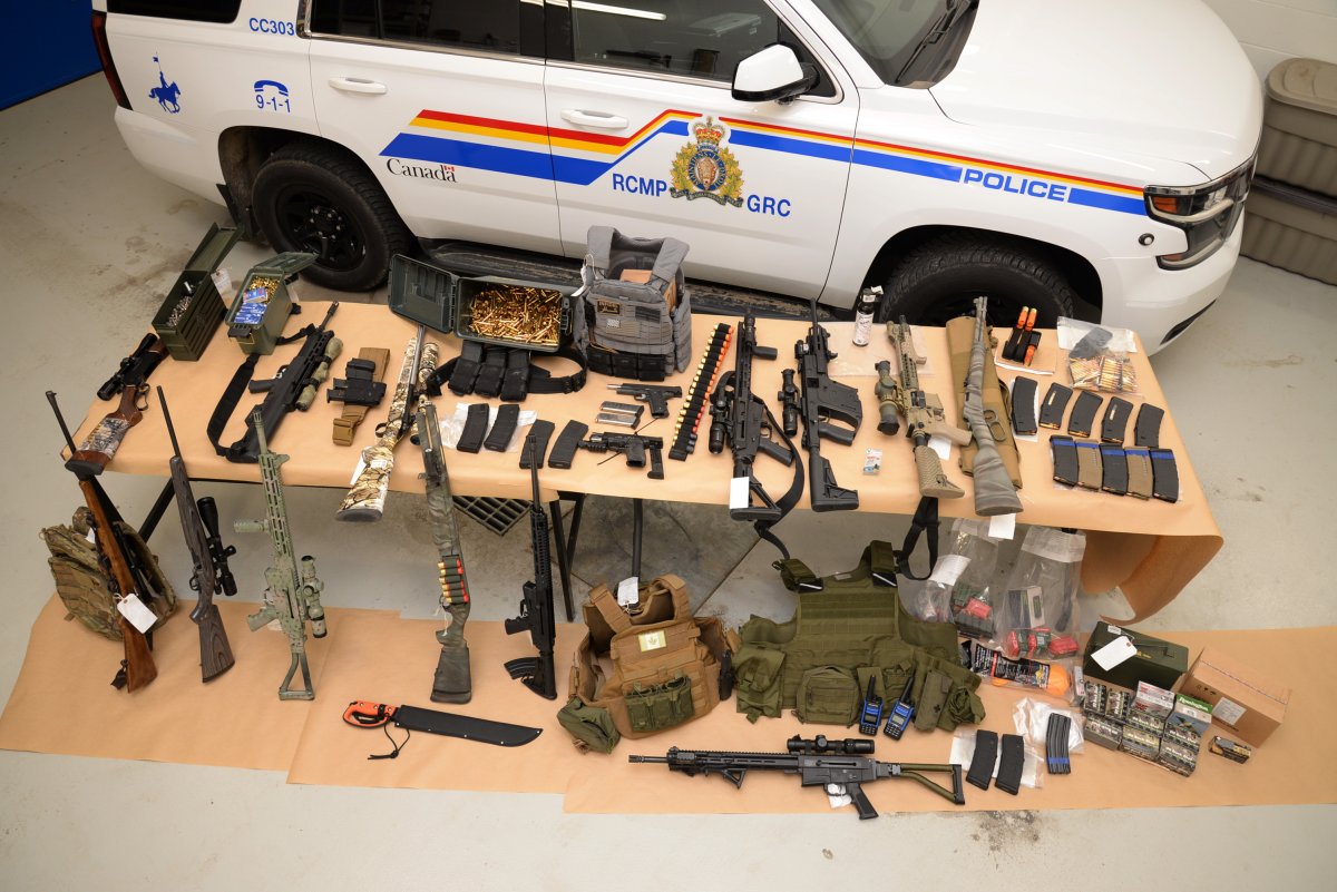 A cache of weapons and ammunition seized by RCMP at the Coutts illegal blockade