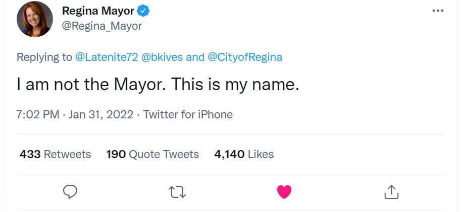 Regina Mayor tweet