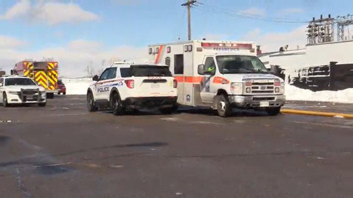 Emergency crews respond to a reported explosion at an Ajax workplace on Friday.