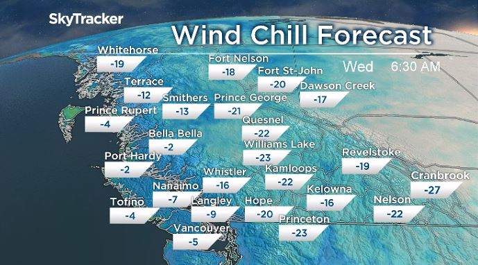 Projected temperatures for B.C. on Wednesday, Feb. 23, 2022.