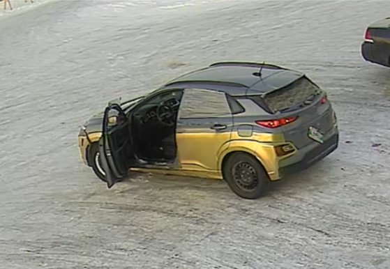 A suspect vehicle believed to be connected to an armed robbery in Camperville, MB, in February.