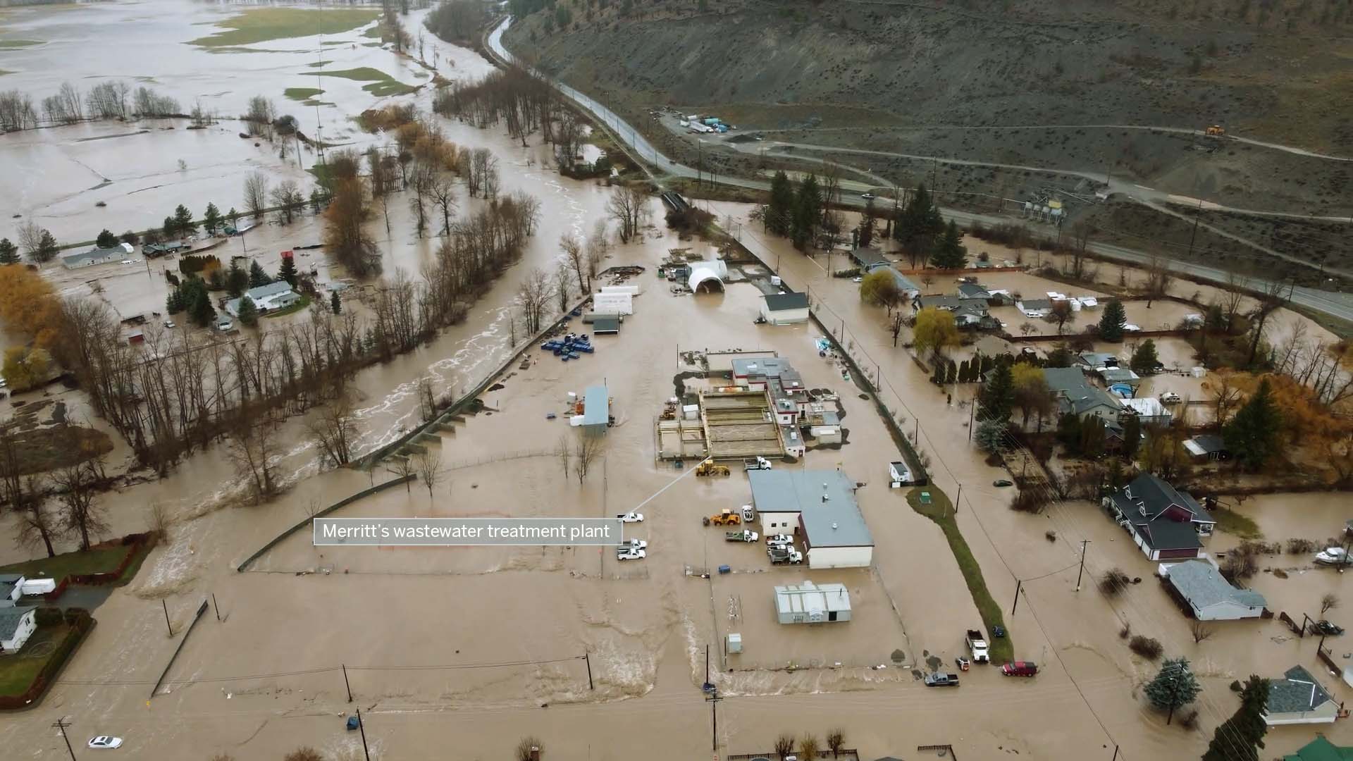 Merritt’s wastewater treatment plant sits alongside the Coldwater River. On the day of the flood, roughly three feet of water surrounded the plant, says chief water operator Kevin Vilac.