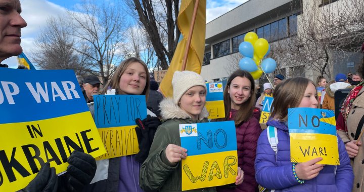 Hundreds gather in Kelowna, B.C., for Ukraine rally