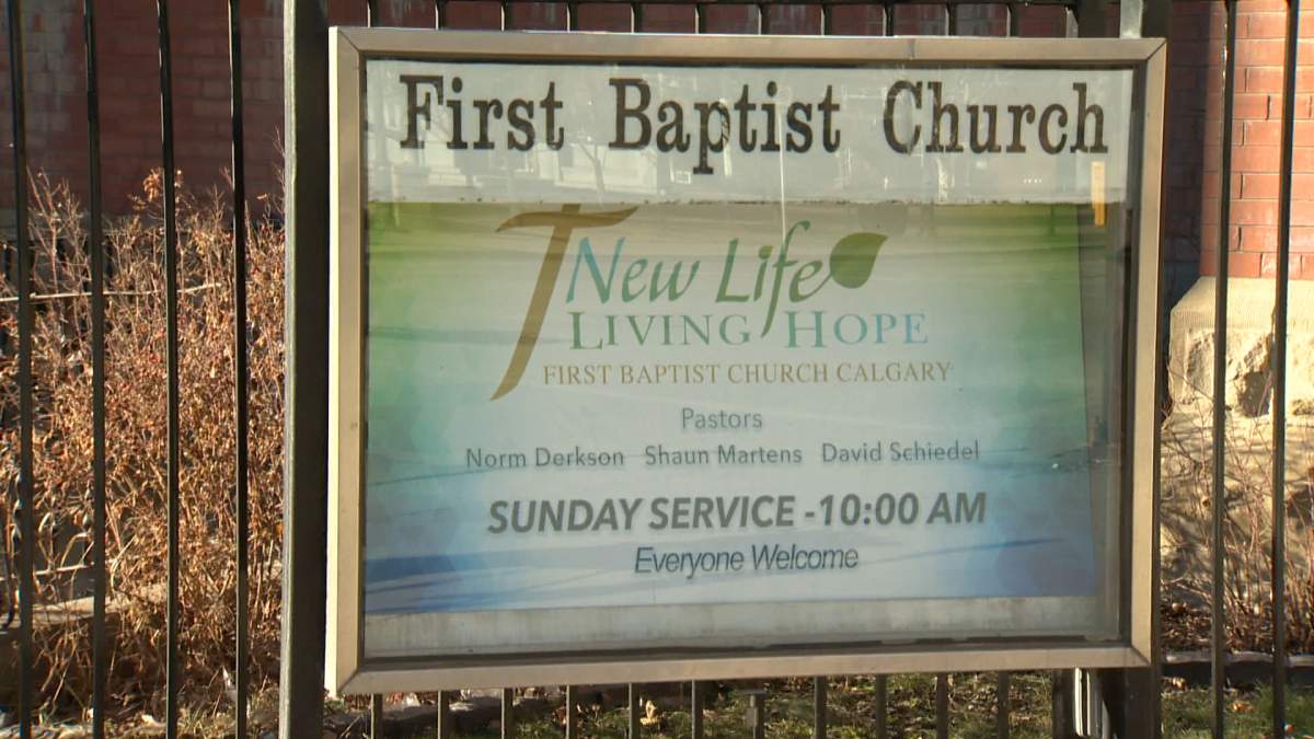 Sign outside First Baptist Church.