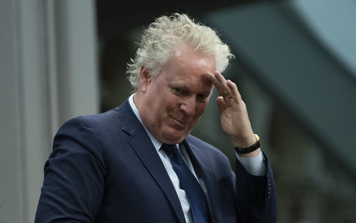 Former member of parliament and former Quebec premier Jean Charest stands as he is recognized by the Speaker of the House of Commons following Question Period, Monday, April 1, 2019 in Ottawa. 