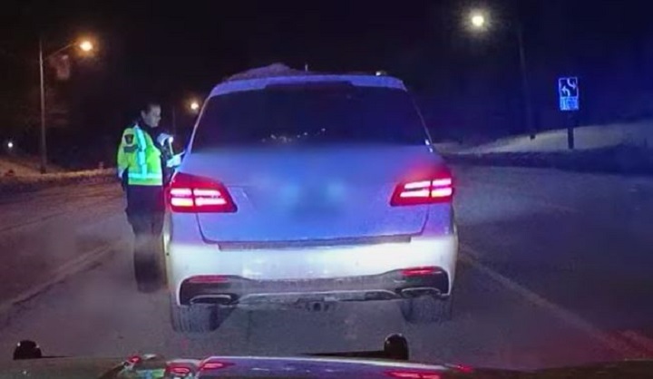 Screenshot of York Regional Police pulling over the driver in Vaughan.
