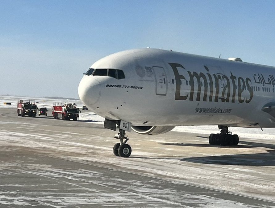 An unexpected landing at Winnipeg's airport Monday for this plane from Dubai.