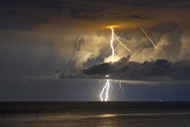 A file photo of a large bolt of lightning.