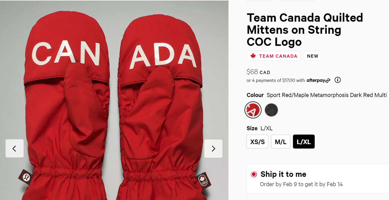 $68 for mittens? Team Canada fans cry foul over Lululemon prices for  official Olympic gear