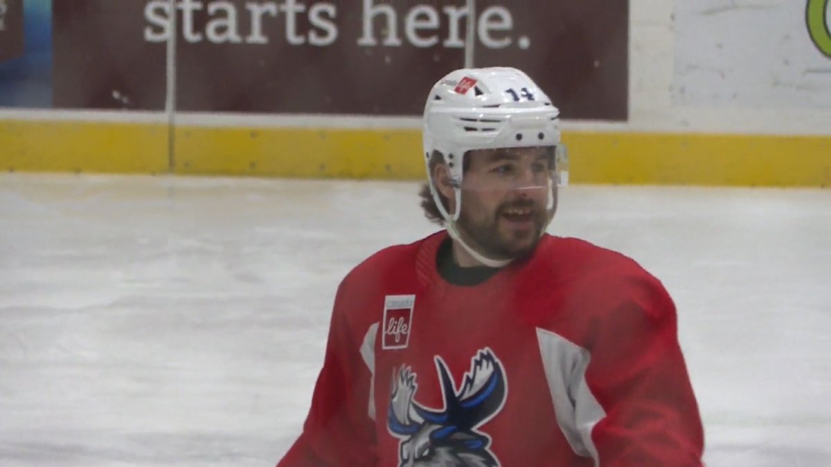 Manitoba Moose captain Jimmy Oligny on the ice for a practice at the Bell MTS Iceplex. 