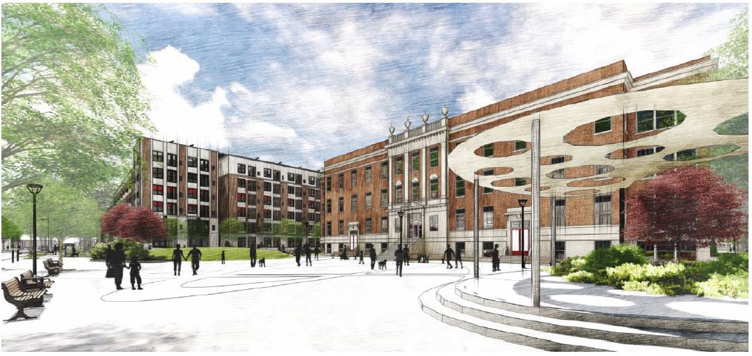 A rendering of the proposed revelopment of the War Memorial building.