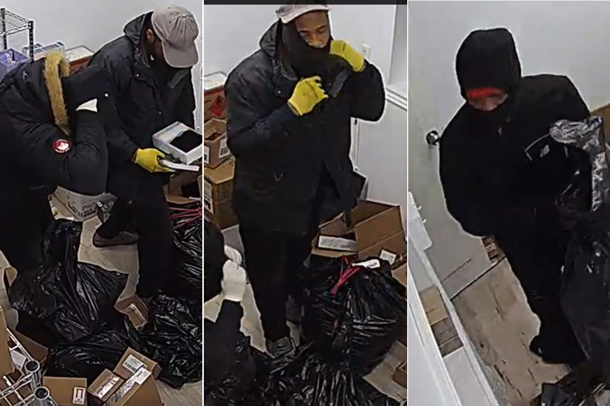 Waterloo Regional Police are looking for three men after pot shops and a jewelry store were broken into in Uptown Waterloo early Thursday morning.