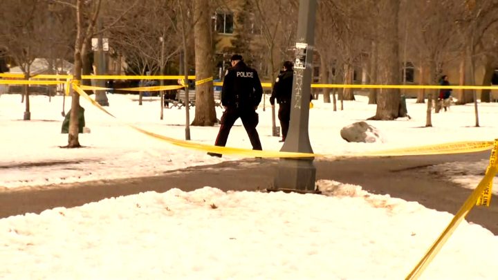 Police investigate a stabbing in Toronto's Trinity-Bellwoods neighbourhood on Monday.