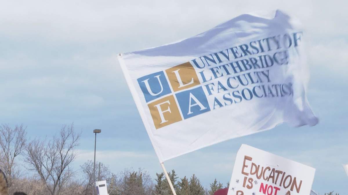 A ULFA flag flies at a student rally in support of University of Lethbridge faculty on Sunday, January 30, 2022. The event took place on University Drive W. 